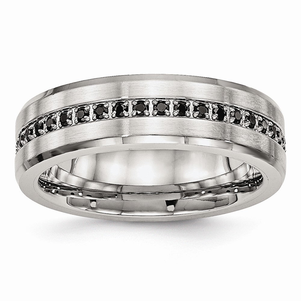 Black CZ Wedding Band in Stainless Steel, 6.5mm Main image