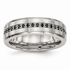 Black CZ Wedding Band in Stainless Steel, 6.5mm