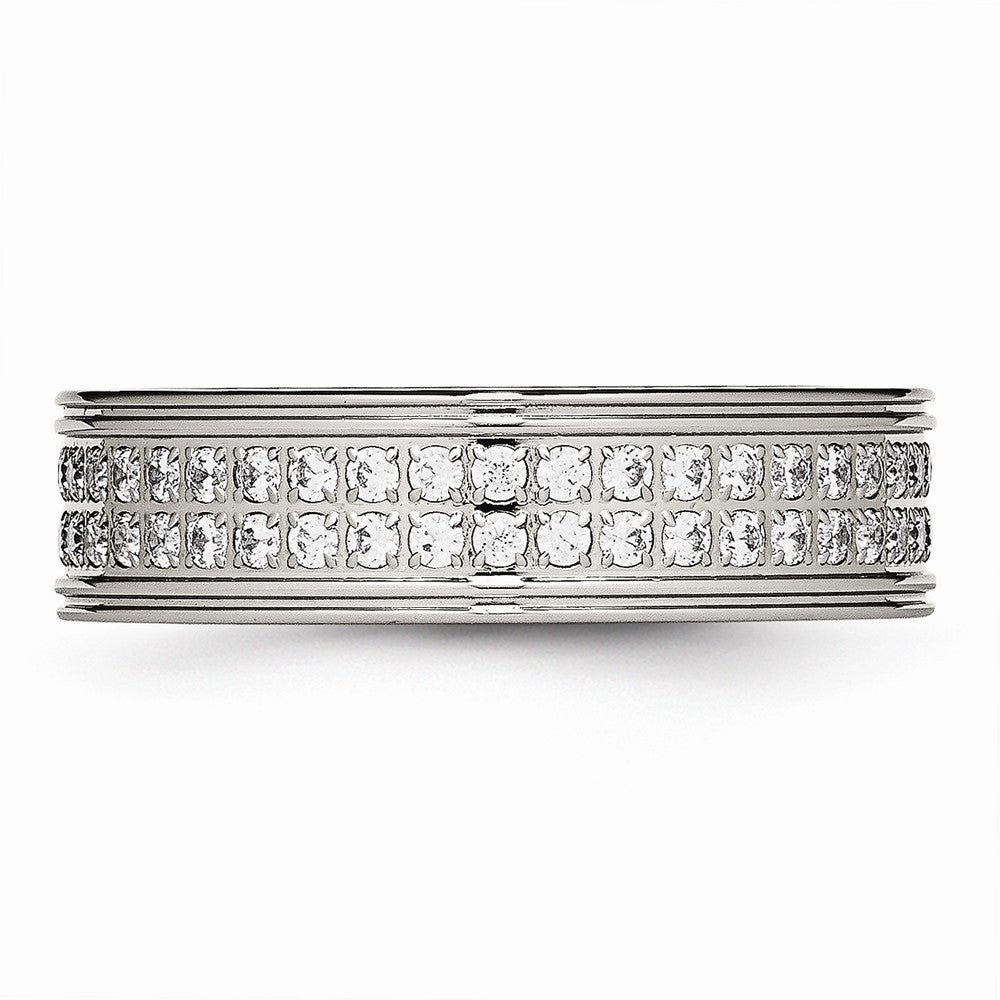 CZ Wedding Band in Stainless Steel, 6.5mm