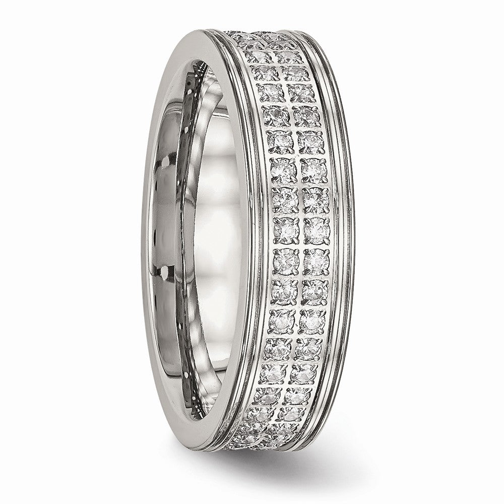 CZ Wedding Band in Stainless Steel, 6.5mm