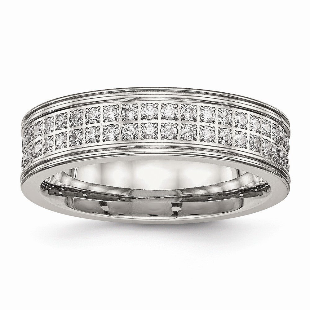 CZ Wedding Band in Stainless Steel, 6.5mm