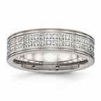 CZ Wedding Band in Stainless Steel, 6.5mm