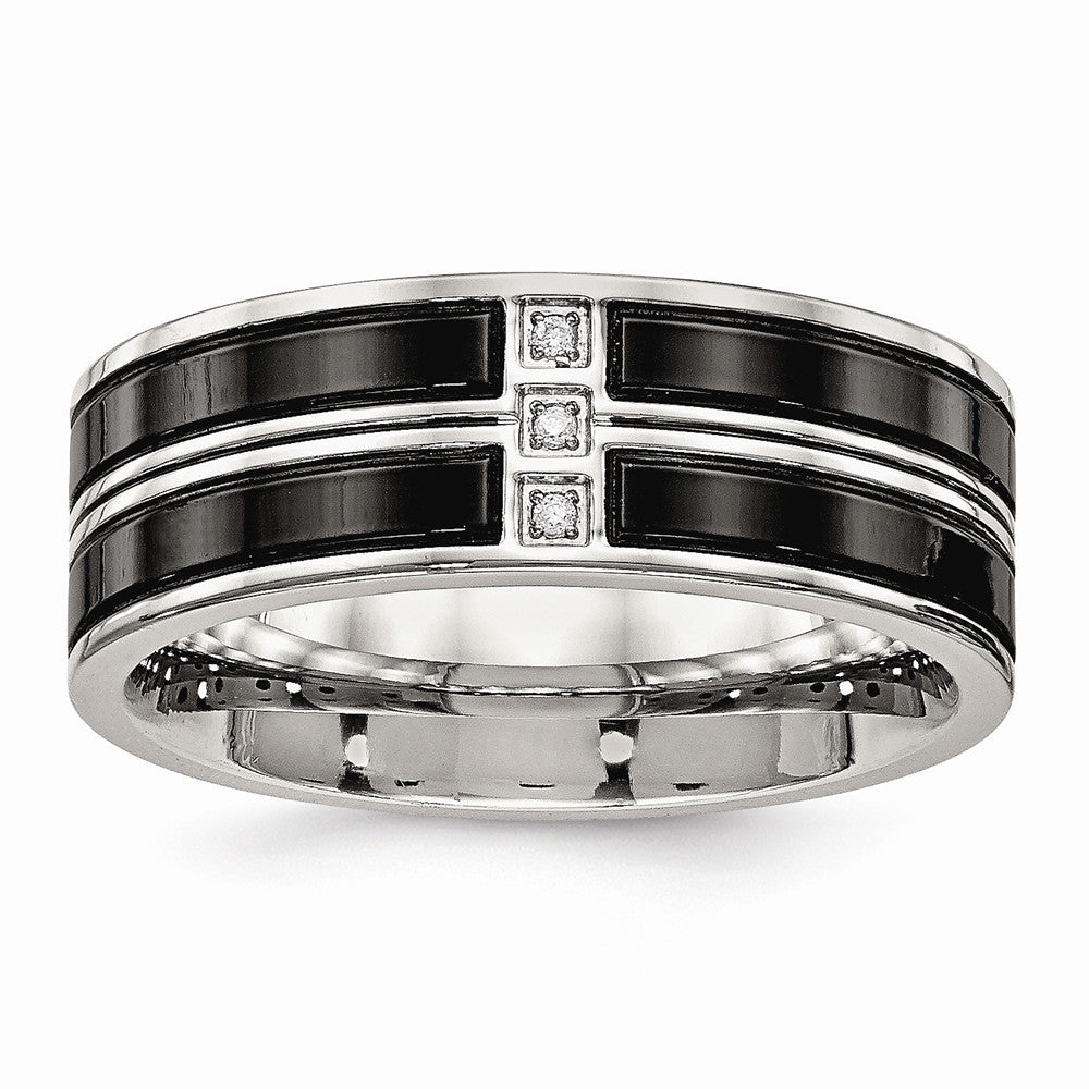 CZ Wedding Band in Black IP-Plated Stainless Steel, 8mm
