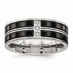 CZ Wedding Band in Black IP-Plated Stainless Steel, 8mm