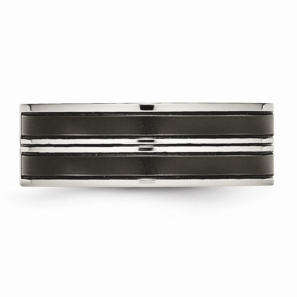CZ Wedding Band in Stainless Steel with Black IP Accent, 8mm