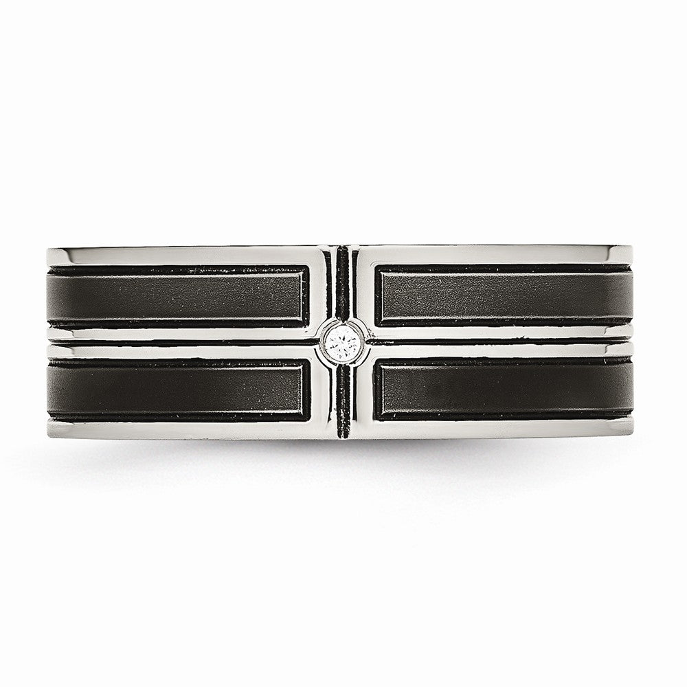 CZ Wedding Band in Stainless Steel with Black IP Accent, 8mm