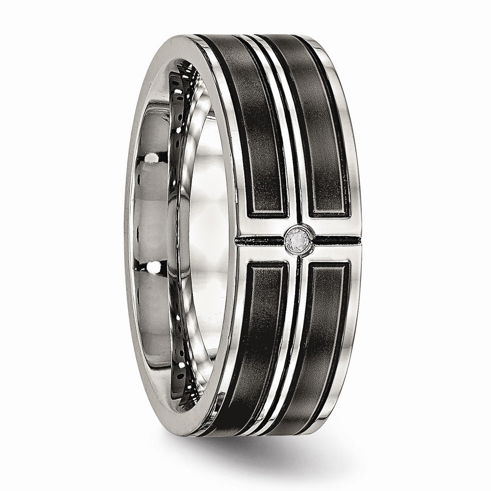 CZ Wedding Band in Stainless Steel with Black IP Accent, 8mm
