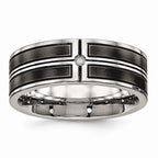 CZ Wedding Band in Stainless Steel with Black IP Accent, 8mm