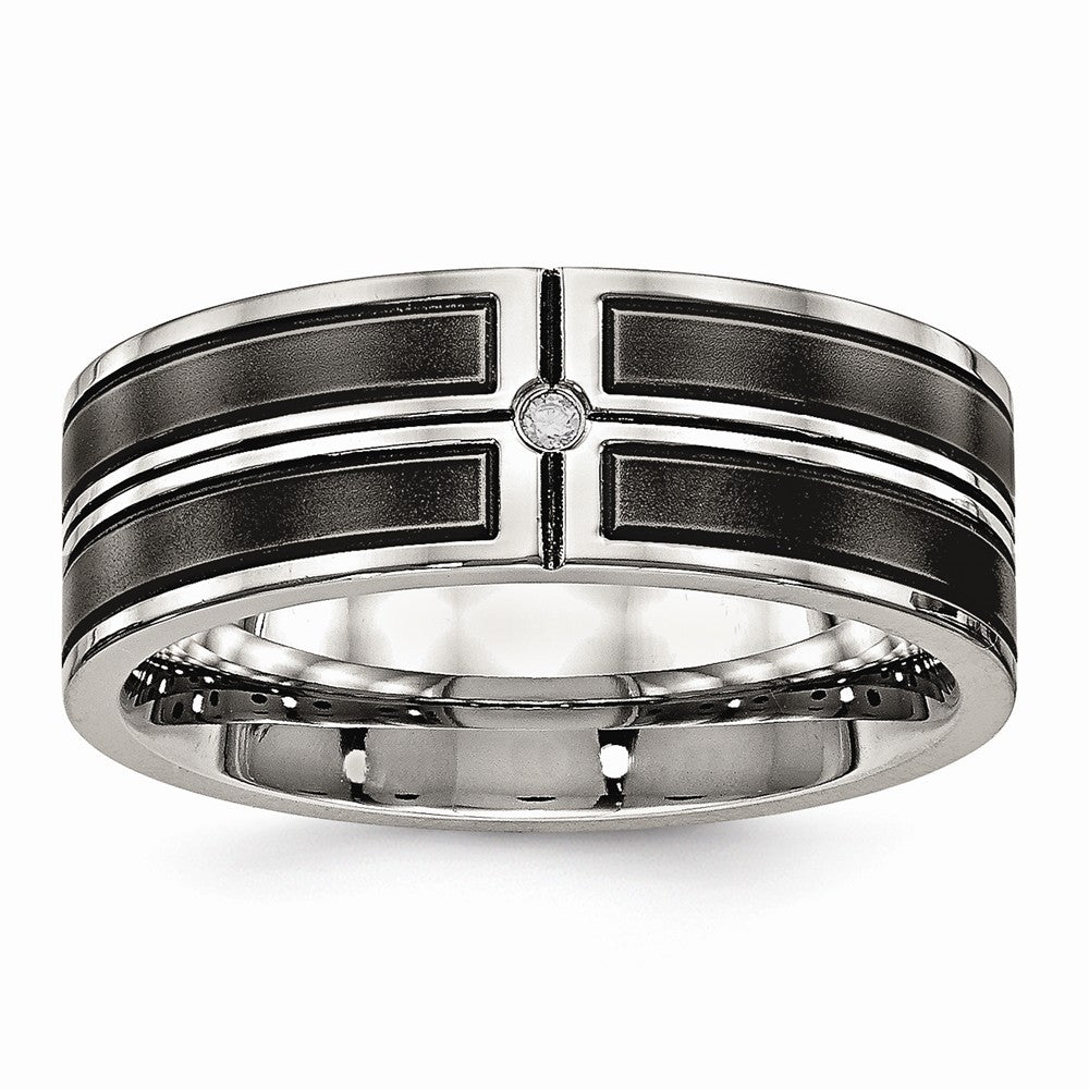 CZ Wedding Band in Stainless Steel with Black IP Accent, 8mm