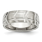 Grooved Wedding Band in Stainless Steel, 8mm