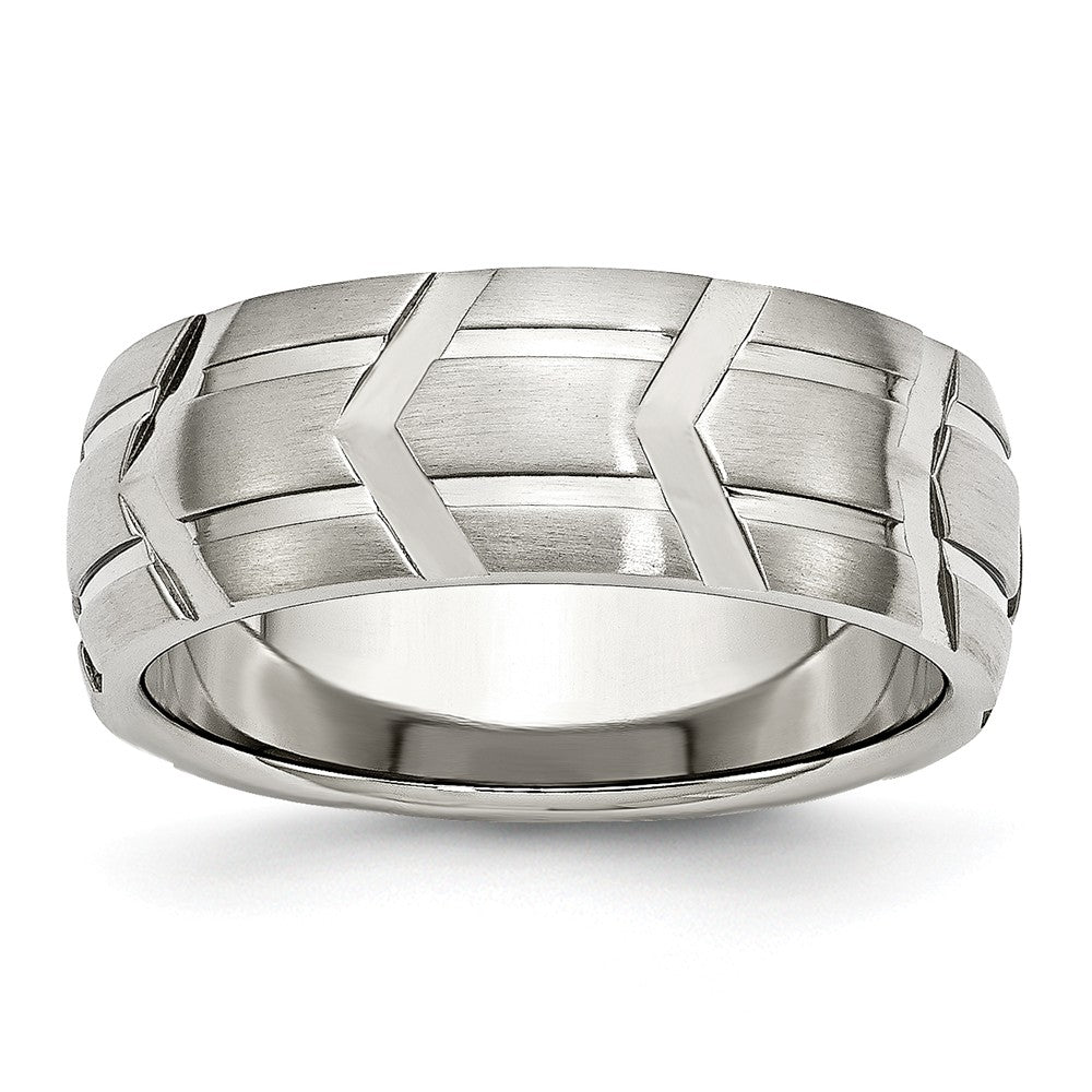 Grooved Wedding Band in Stainless Steel, 8mm