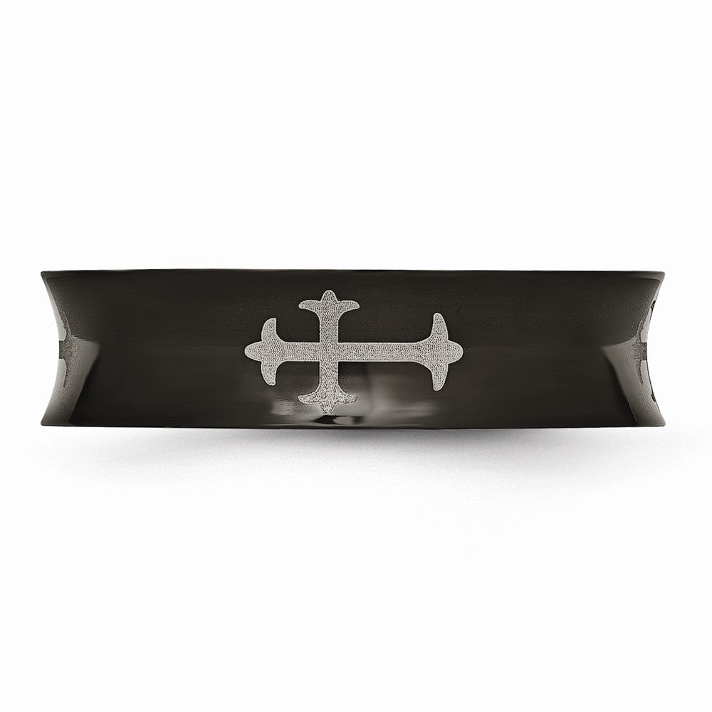 Cross Wedding Band in Black IP-Plated Stainless Steel, 6mm