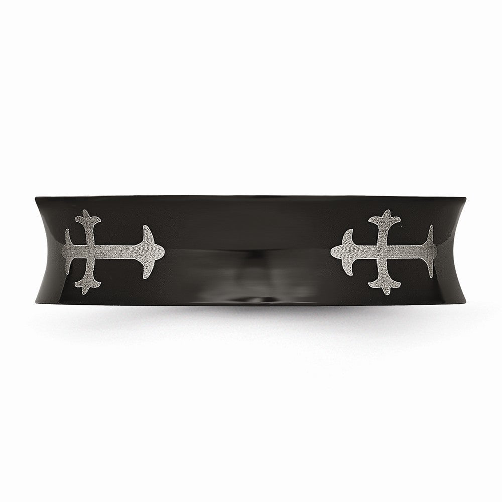 Cross Wedding Band in Black IP-Plated Stainless Steel, 6mm