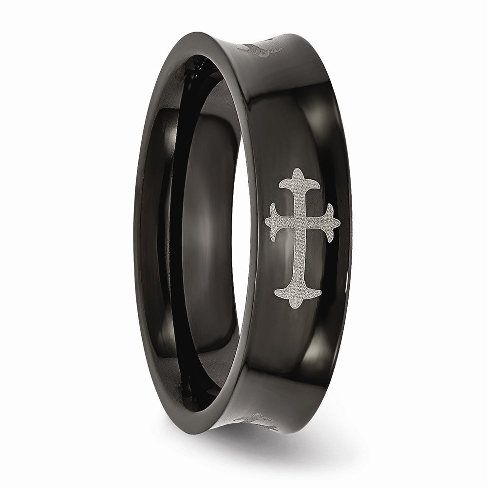 Cross Wedding Band in Black IP-Plated Stainless Steel, 6mm