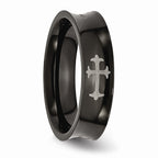 Cross Wedding Band in Black IP-Plated Stainless Steel, 6mm
