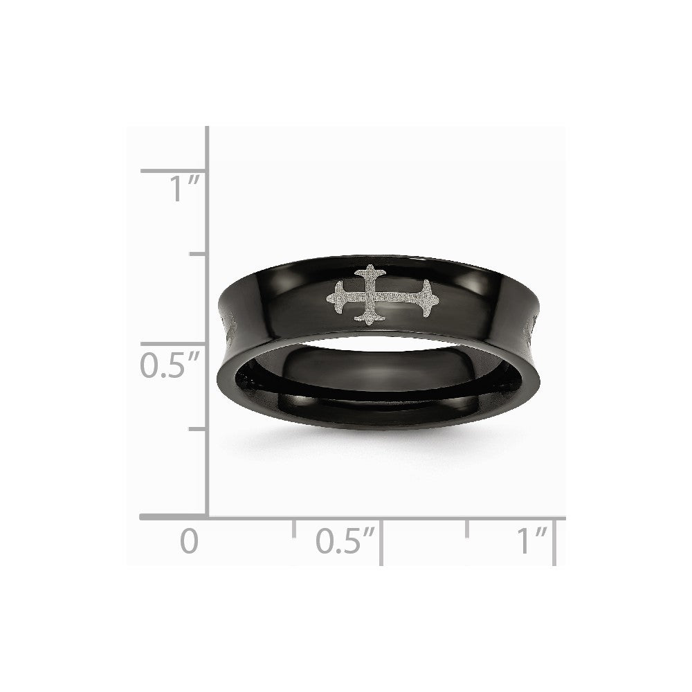 Stainless Steel Concave Crosses & Black IP-plated 6mm Band