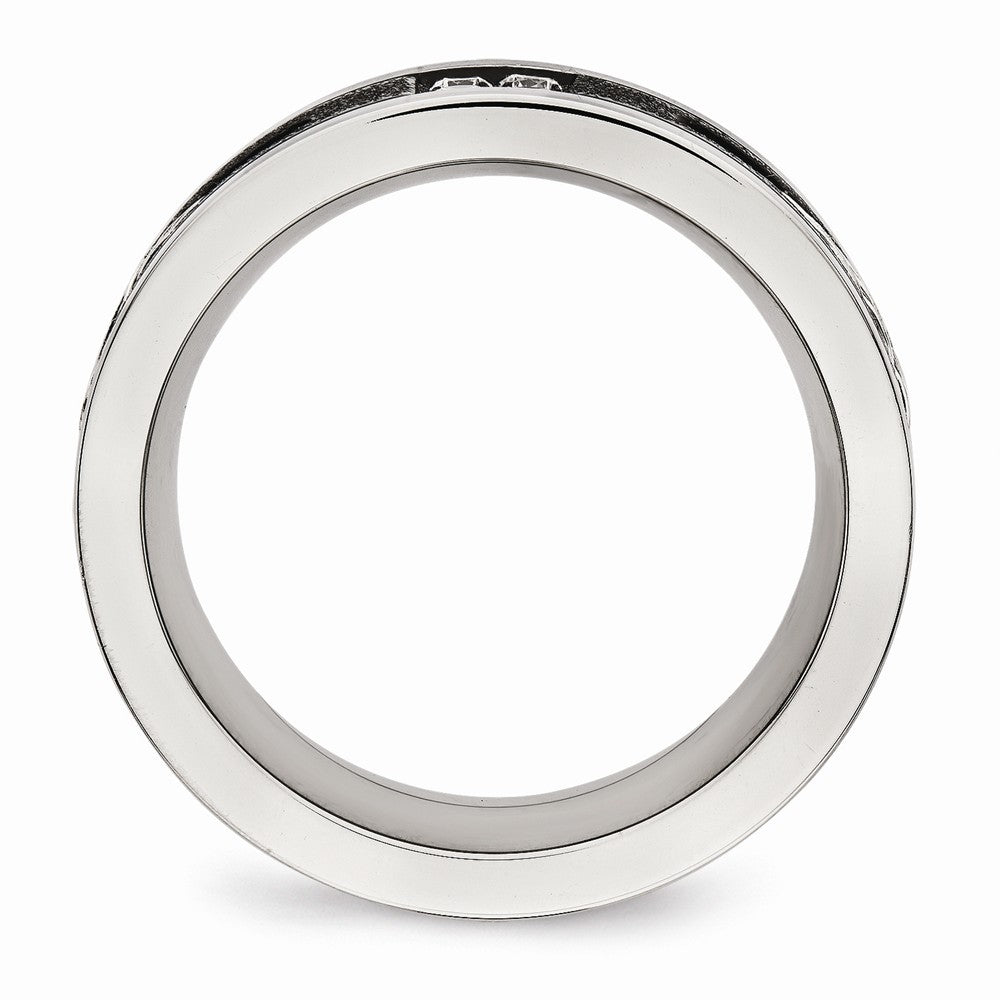 Black IP Laser-Cut Wedding Band in Stainless Steel with CZ, 8mm
