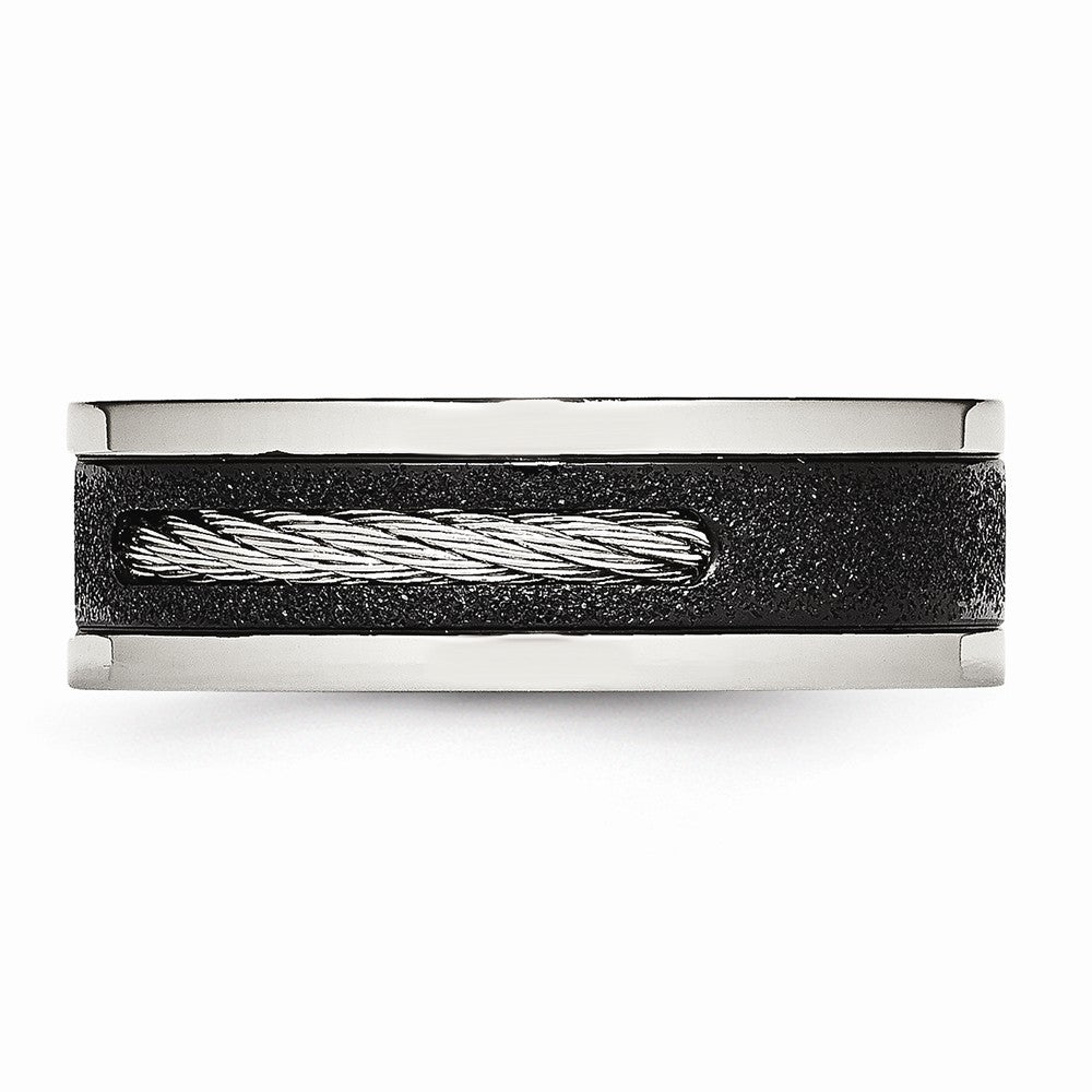 Black IP Laser-Cut Wedding Band in Stainless Steel with CZ, 8mm