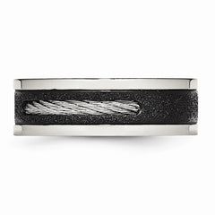 Stainless Steel Polished Laser Cut Blk IP Wire Inlay CZ Band