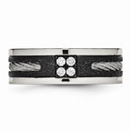 Black IP Laser-Cut Wedding Band in Stainless Steel with CZ, 8mm