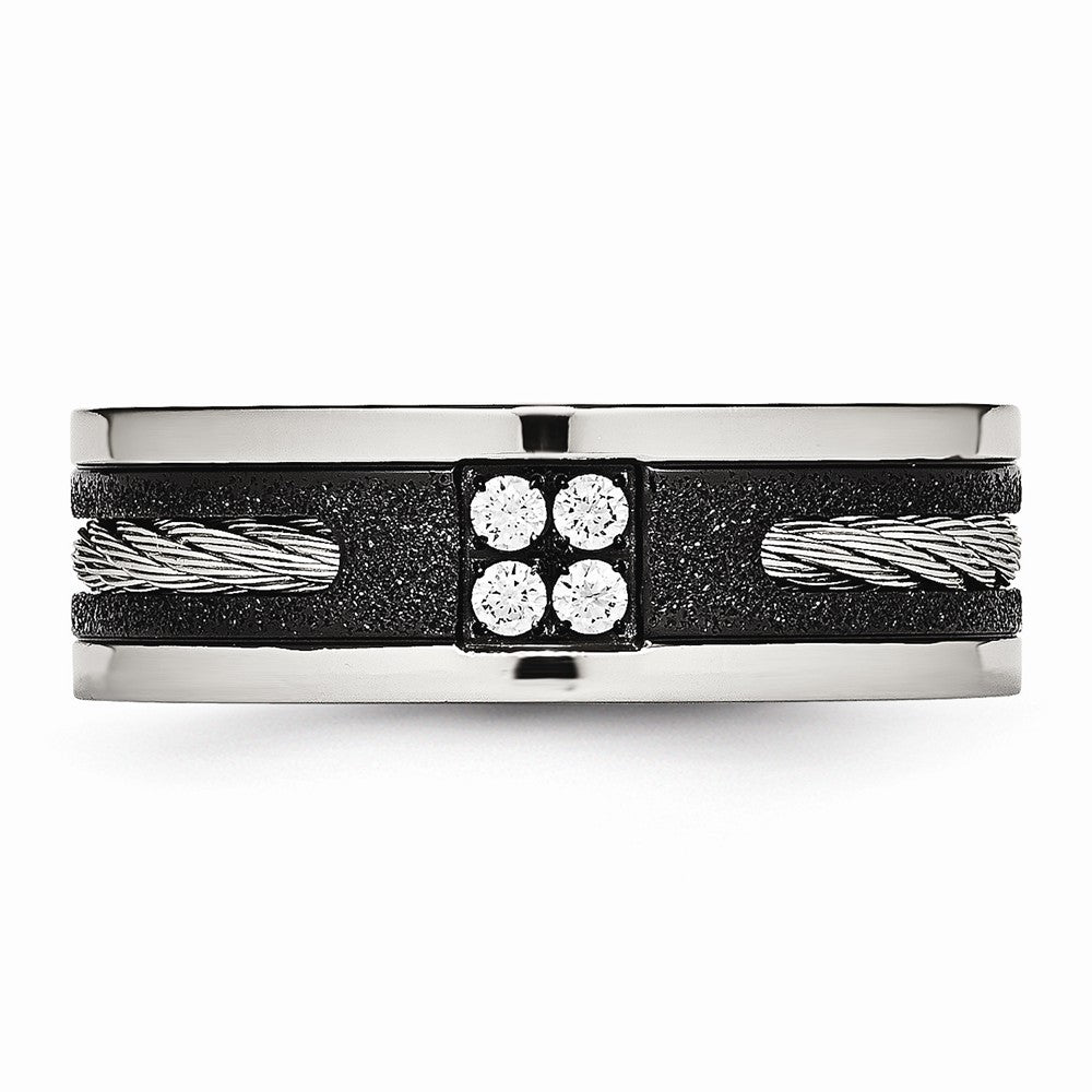 Black IP Laser-Cut Wedding Band in Stainless Steel with CZ, 8mm