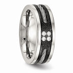 Black IP Laser-Cut Wedding Band in Stainless Steel with CZ, 8mm