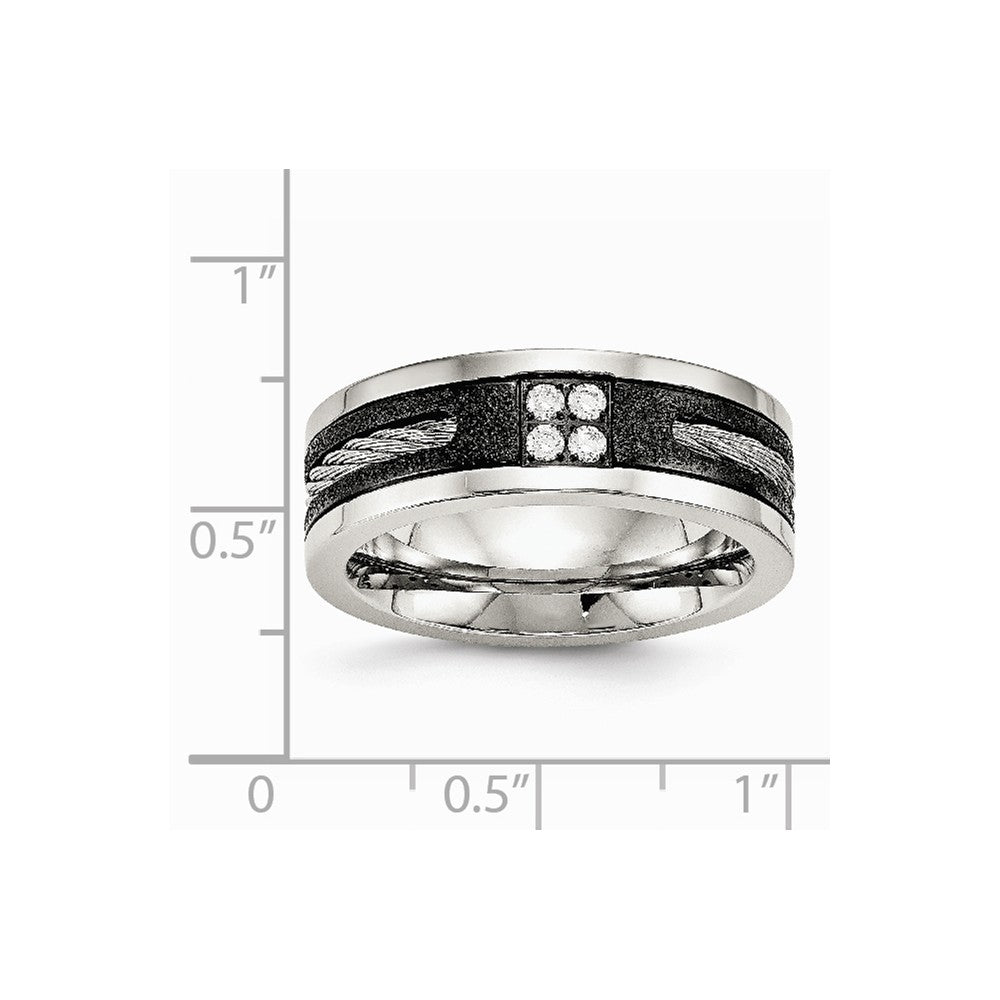 Stainless Steel Polished Laser Cut Blk IP Wire Inlay CZ Band