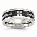 Black IP Laser-Cut Wedding Band in Stainless Steel with CZ, 8mm