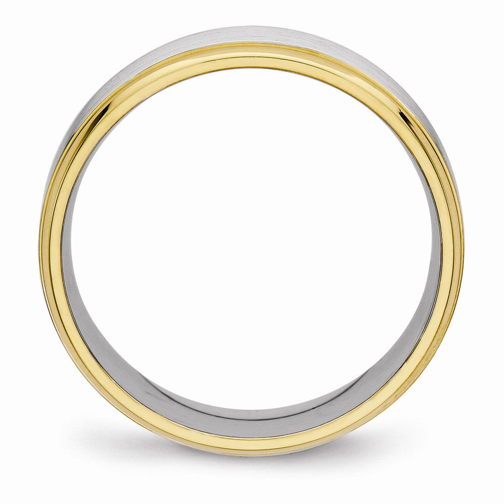 Grooved Wedding Band in Stainless Steel with Gold IP Plating, 6mm