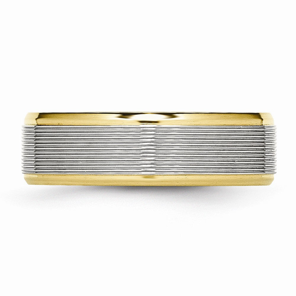 Grooved Wedding Band in Stainless Steel with Gold IP Plating, 6mm