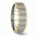 Grooved Wedding Band in Stainless Steel with Gold IP Plating, 6mm