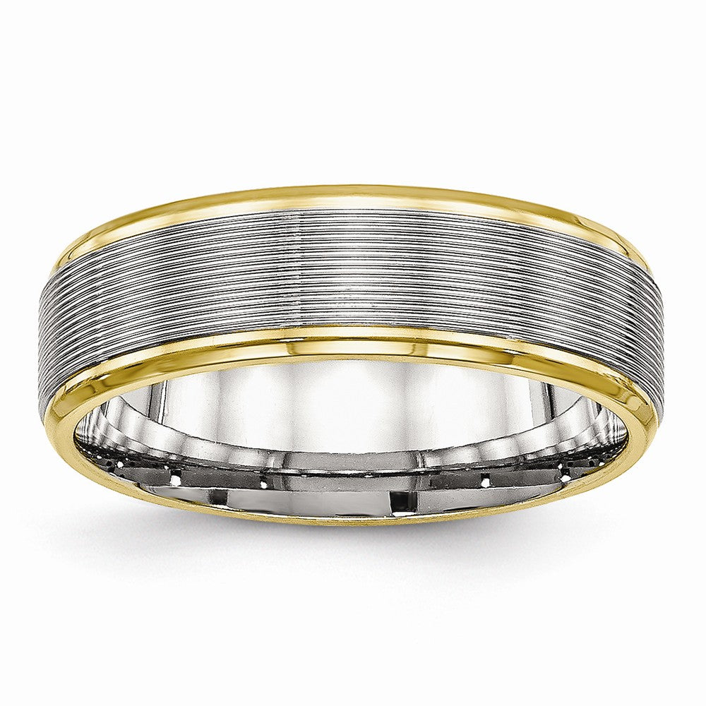 Grooved Wedding Band in Stainless Steel with Gold IP Plating, 6mm