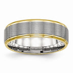 Grooved Wedding Band in Stainless Steel with Gold IP Plating, 6mm