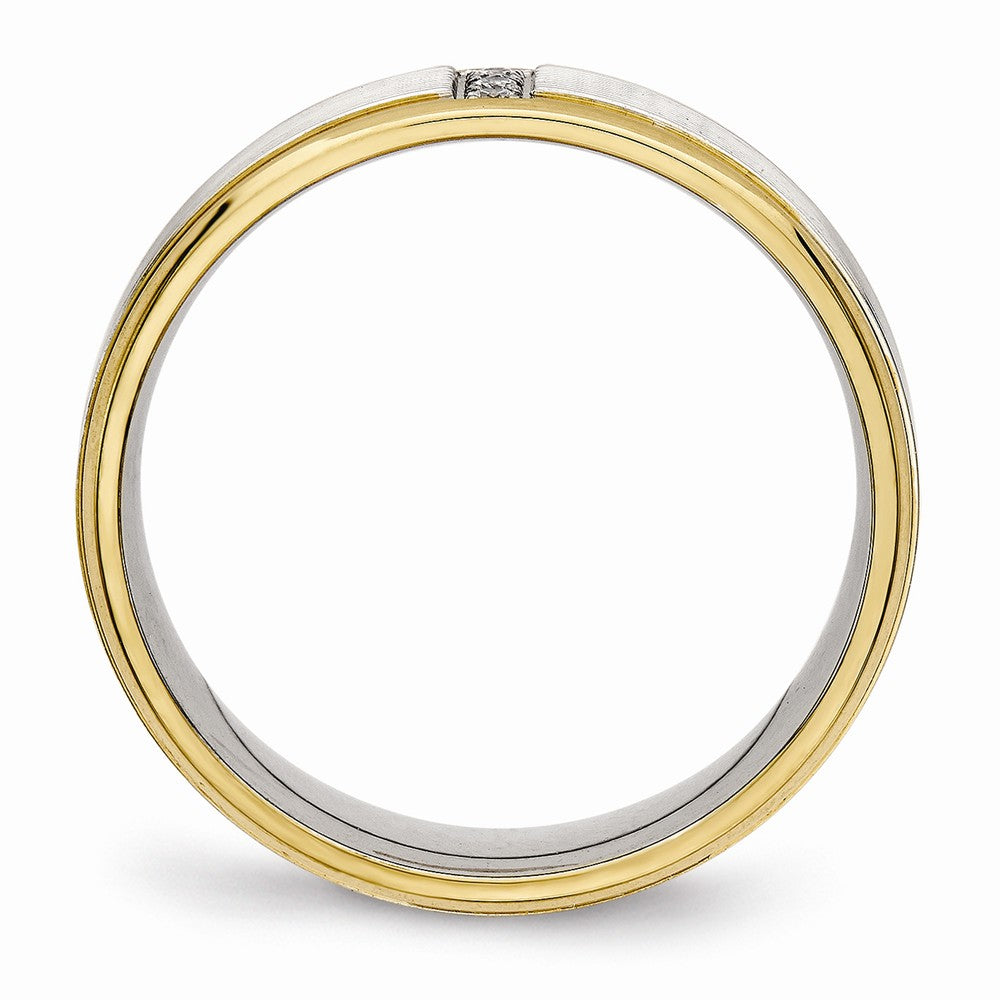 CZ Grooved Wedding Band in Stainless Steel with Gold IP, 6mm