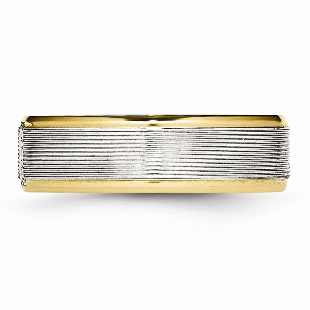 CZ Grooved Wedding Band in Stainless Steel with Gold IP, 6mm