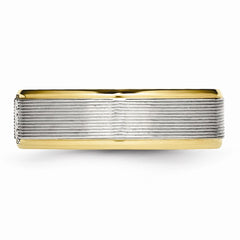 Stainless Steel CZ Wedding Band with Gold Tone Polished Finish