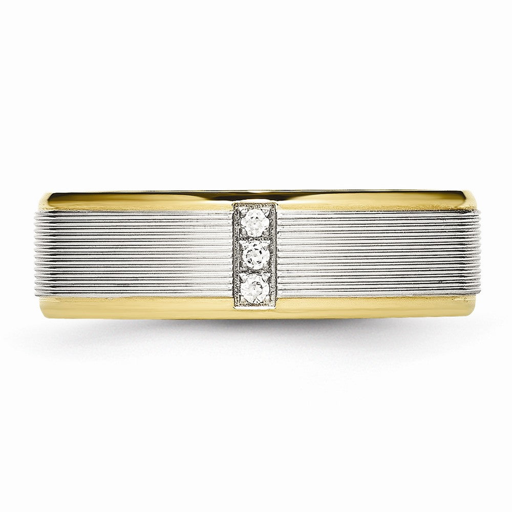 CZ Grooved Wedding Band in Stainless Steel with Gold IP, 6mm