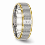 CZ Grooved Wedding Band in Stainless Steel with Gold IP, 6mm