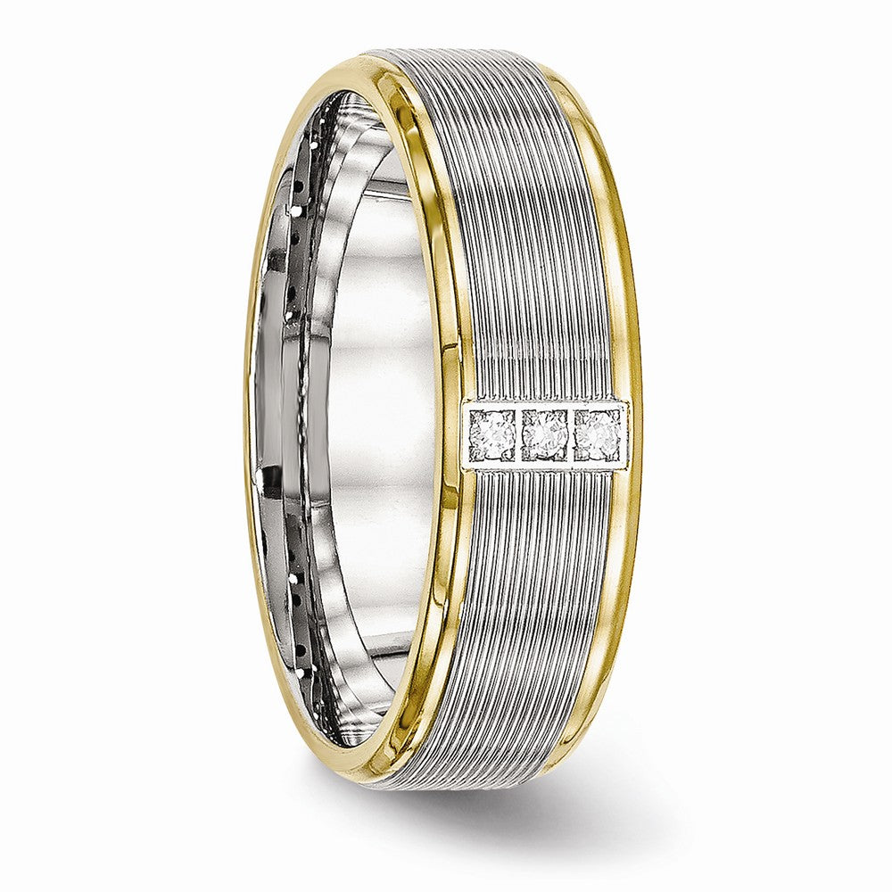 CZ Grooved Wedding Band in Stainless Steel with Gold IP, 6mm