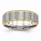 CZ Grooved Wedding Band in Stainless Steel with Gold IP, 6mm