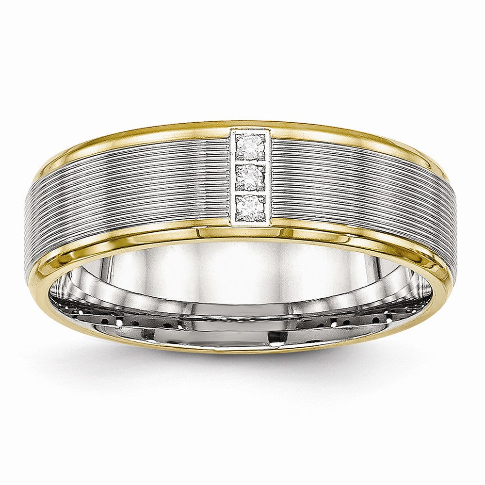CZ Grooved Wedding Band in Stainless Steel with Gold IP, 6mm