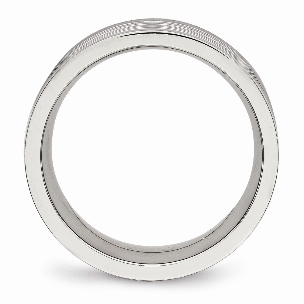 Grooved Comfort-Fit Wedding Band in Stainless Steel, 8mm