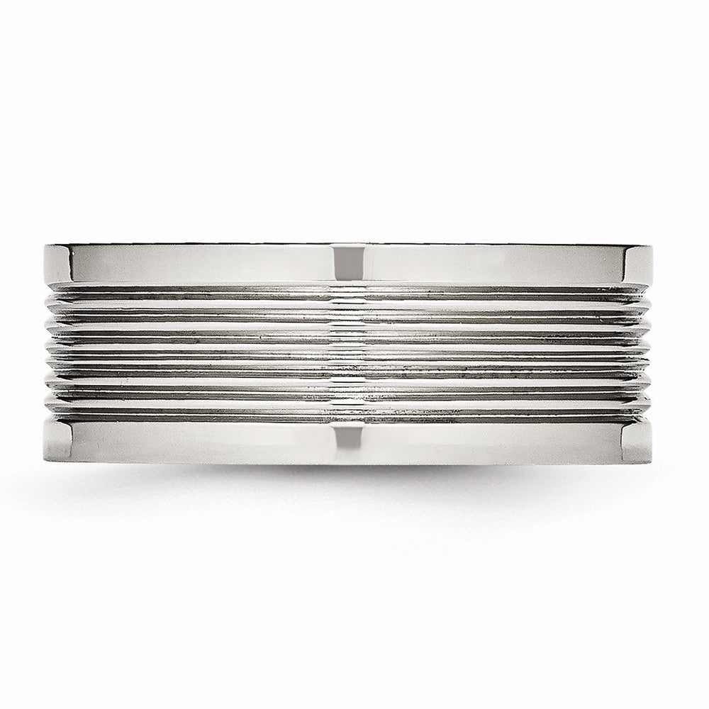 Grooved Comfort-Fit Wedding Band in Stainless Steel, 8mm