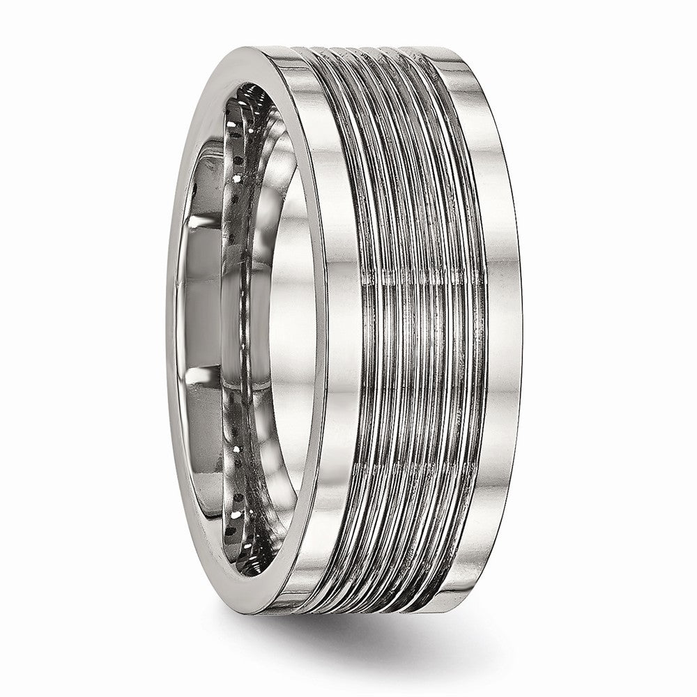 Grooved Comfort-Fit Wedding Band in Stainless Steel, 8mm