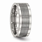 Grooved Comfort-Fit Wedding Band in Stainless Steel, 8mm