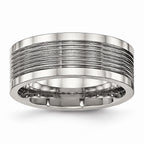 Grooved Comfort-Fit Wedding Band in Stainless Steel, 8mm