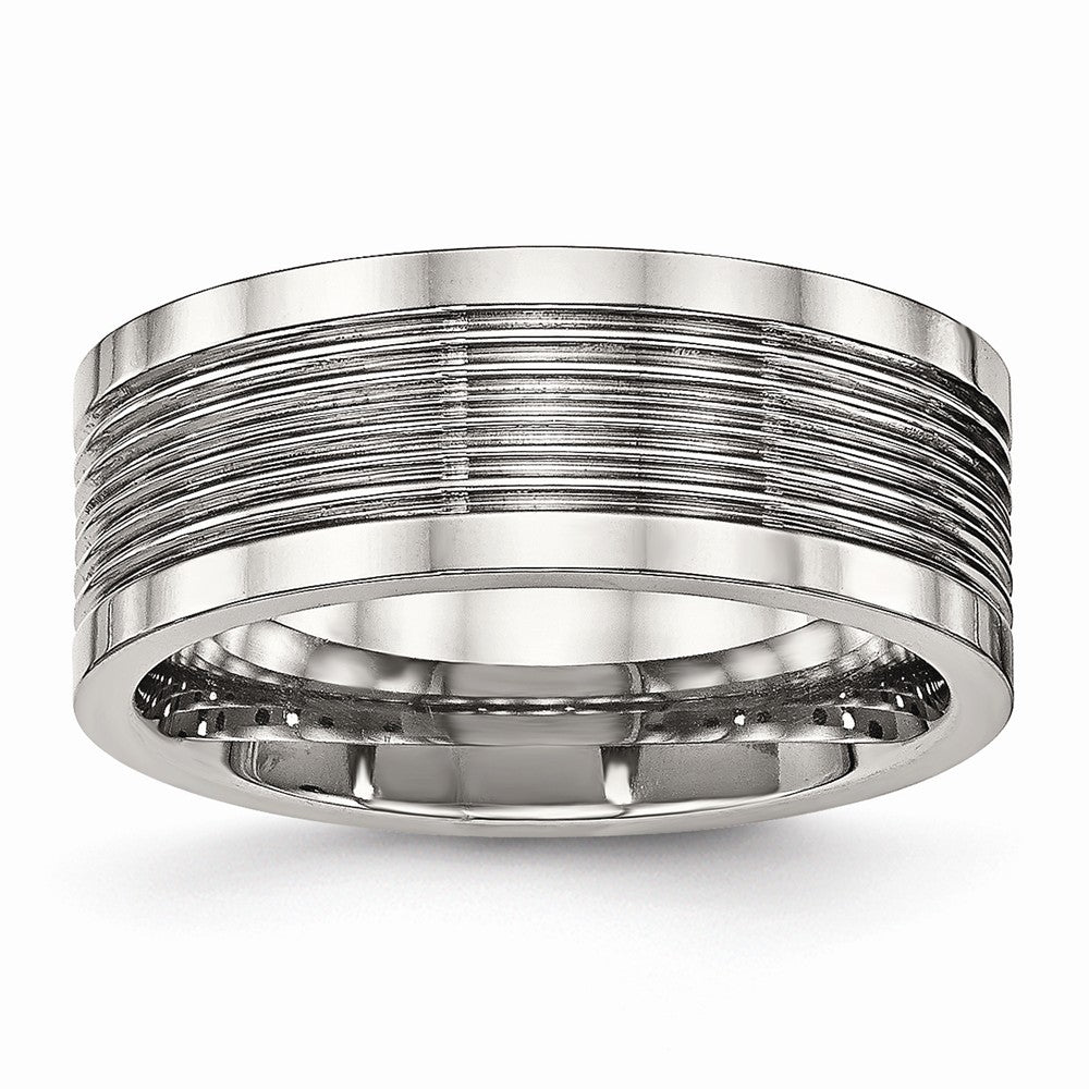 Grooved Comfort-Fit Wedding Band in Stainless Steel, 8mm