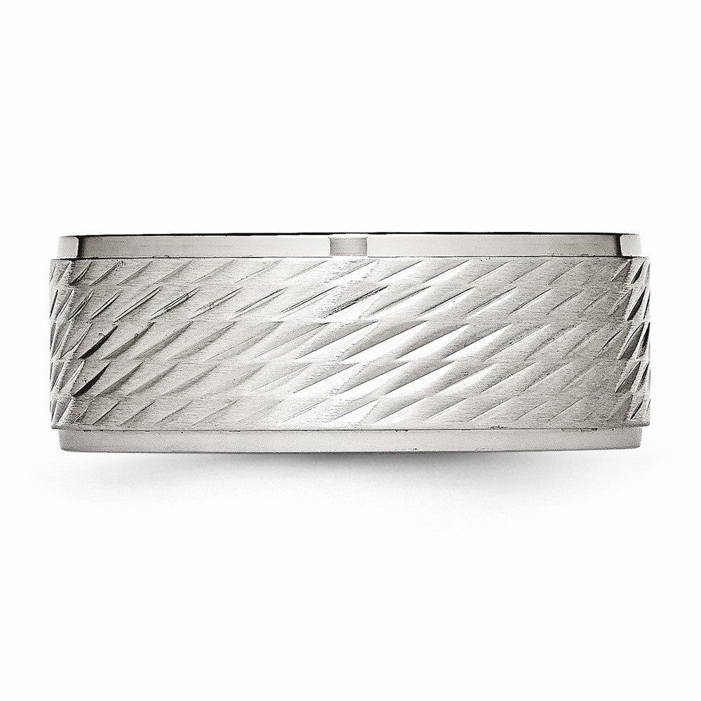 Ridged Edge Wedding Band in Stainless Steel, 9mm