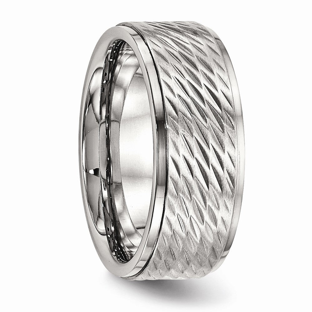 Ridged Edge Wedding Band in Stainless Steel, 9mm