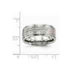 Stainless Steel Polished w/Brushed Center Ridged Edge Diamond Cut Ring